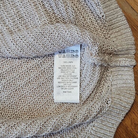 Tahari Linen Knit Top Womens XL Beige Sweater Coastal Minimalist Neutral - Picture 8 of 9